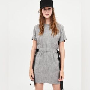 Zara TRF collection Gray Shift Dress‎ With Black Ribbon Sides, Small